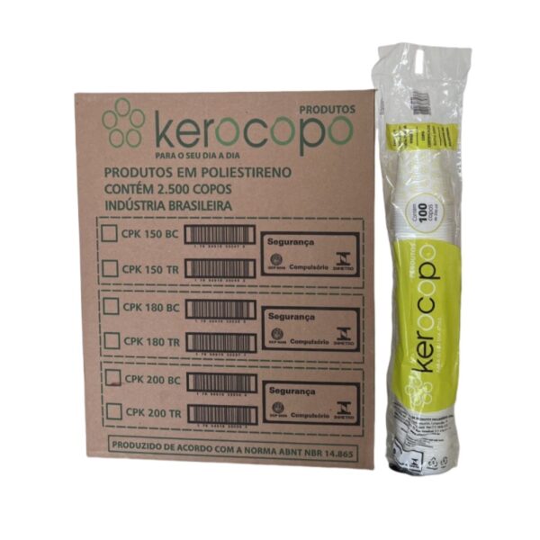 COPO DESCARTÁVEL 200ML BRANCO CAIXA COM 25X100 = 2500 UNIDADES - KEROCOPO